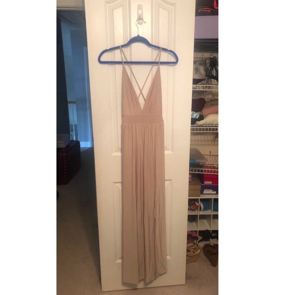 Cream/beige spaghetti strap formal gown